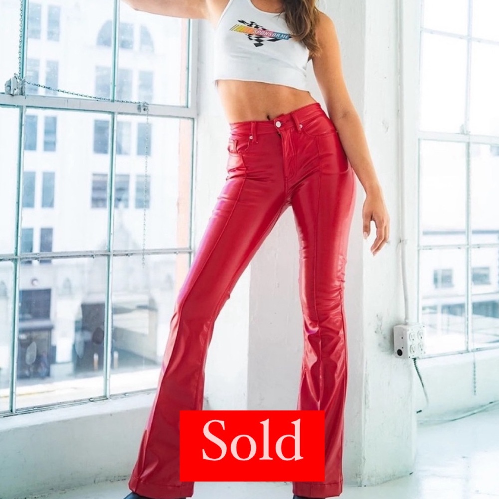 Red Vegan Leather High Waisted Revice Pants